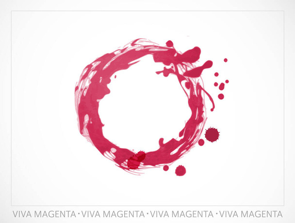 Color of the year 2023. Viva magenta ink painting in shape of circle.Trend inspiration illustration. - Vector, imagen