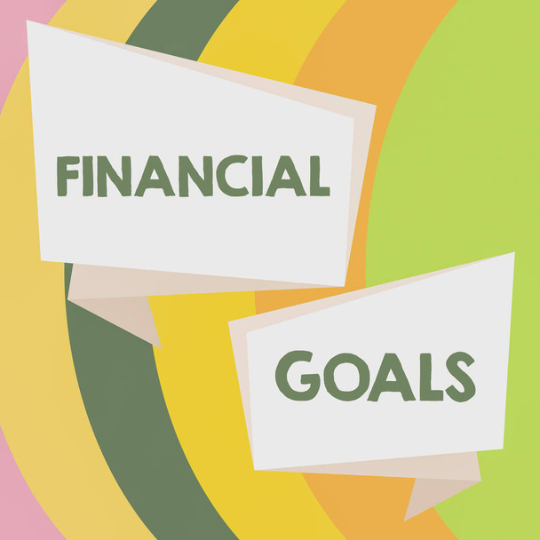 Fogalmi felirat Pénzügyi célok, Word Írt célok általában vezérelt konkrét jövőbeli pénzügyi szükségletek - Fotó, kép