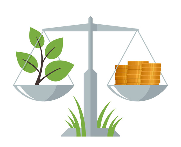 Green Economy Konzept - Balance zwischen Ökologie und Einkommen. Isolierte Vektorillustration - Vektor, Bild