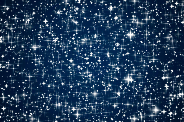 Fondo mágico, de lujo y felices fiestas, brillo brillante plateado, estrellas y brillo mágico sobre textura abstracta azul oscuro, partículas de polvo estrellado como cielo estrellado del espacio nocturno, glamour y diseño navideño - Foto, imagen
