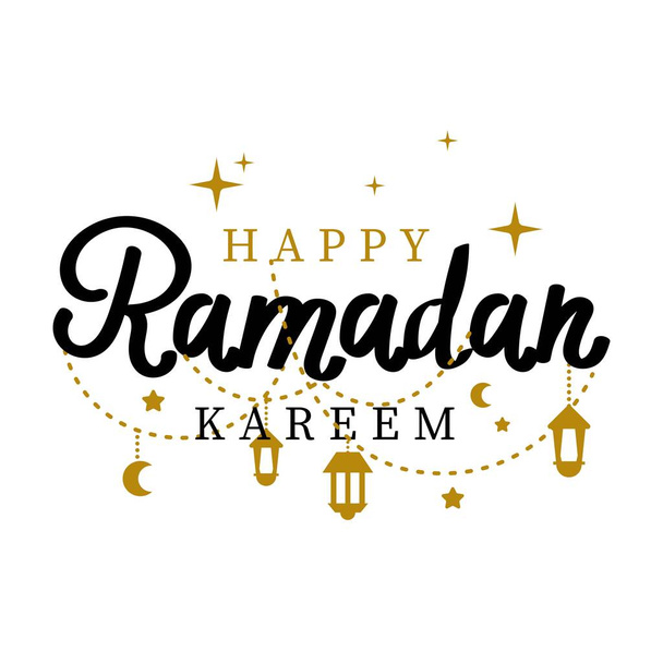 Ramadan Kareem Vector Template. Feliz Eid Mubarak tipografía y letras Hecho a mano con insignia de objeto para la fiesta santa islámica. Tradición musulmana Caligrafía, escritura a mano Concepto 15 - Vector, imagen