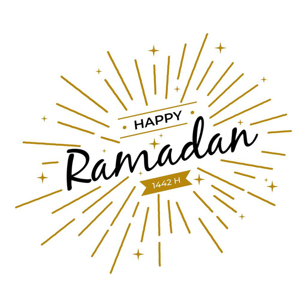 Szablon Ramadana Kareema Vectora. Happy Eid Mubarak Typografia i liternictwo Ręcznie wykonane z odznaką obiektu na Święto Islamu. Tradycja muzułmańska Kaligrafia, ręczne pisanie Koncepcja 12 - Wektor, obraz