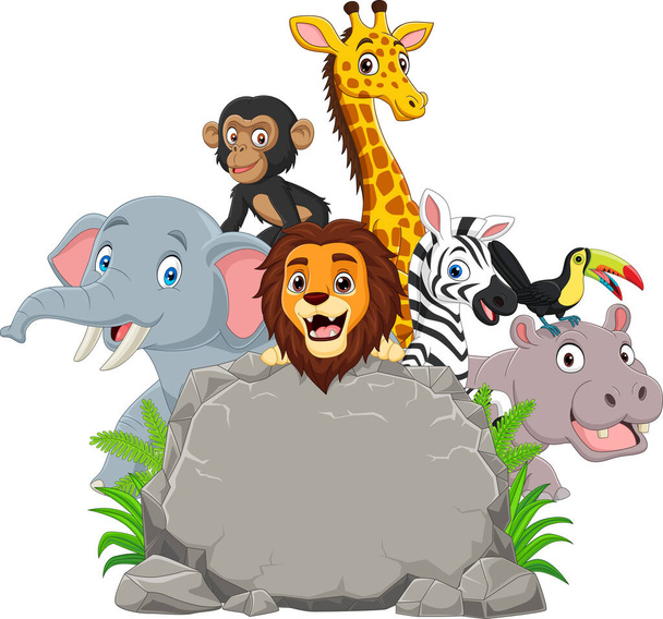 Illustration vectorielle d'animaux africains avec signe en pierre blanche - Vecteur, image