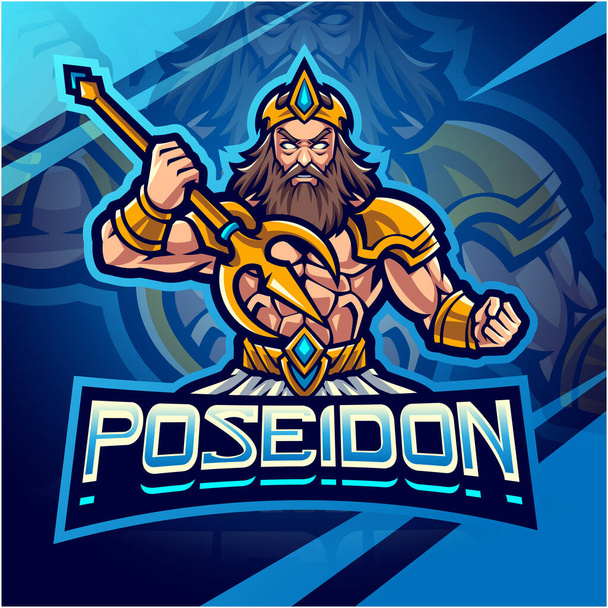 Poseidón esport mascota logo design - Foto, imagen
