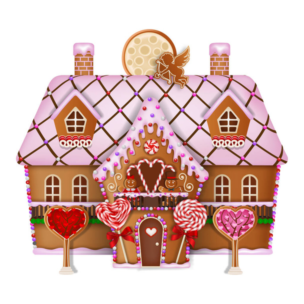 Будинок валентинки з імбирним печивом та цукерками
 - Вектор, зображення