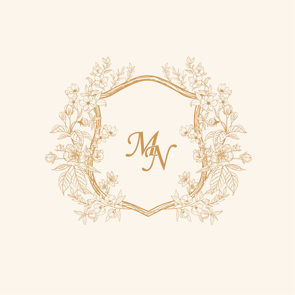 MN Düğün Monogramı Logo Bulutu, Düğün Logosu Tasarımı, Özel Çelenk Düğün Monogramı, Düğün Logosu. - Vektör, Görsel
