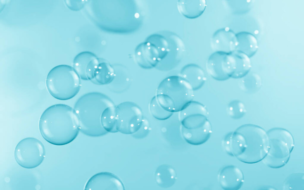Résumé Beau fond transparent de bulles de savon bleu. Savon de fraîcheur Sud Bubbles Eau. - Photo, image