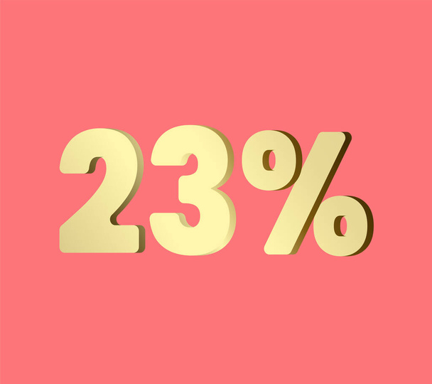 23% 3D文字ゴールデン、 3Dレベルゴールドカラー、赤の色の背景に23 3Dパーセント、およびレベル、計算されたレベル、ベクトルイラストのための透明ゴールド3D文字として使用することができます. - ベクター画像
