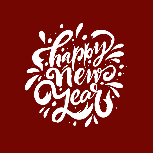Feliz ano novo caligrafia cor branca frase lettering isolado no fundo vermelho. - Vetor, Imagem