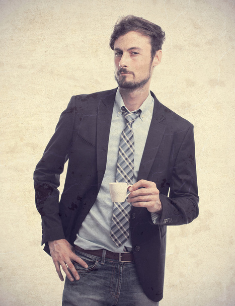 young crazy businessman havin a coffee - Photo, image