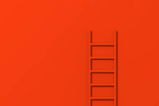 赤い背景の赤い階段。階段は壁の近くに垂直に立っています。成功の概念への道。水平画像。3D画像。3Dレンダリング. - 写真・画像