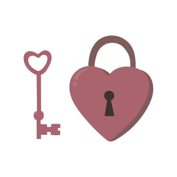 Heart shaped lock and key. Valentines day concept. Design element for greeting card, invitation, print, poster, banner. - Вектор,изображение