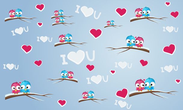 seamless background with birds and hearts - ベクター画像