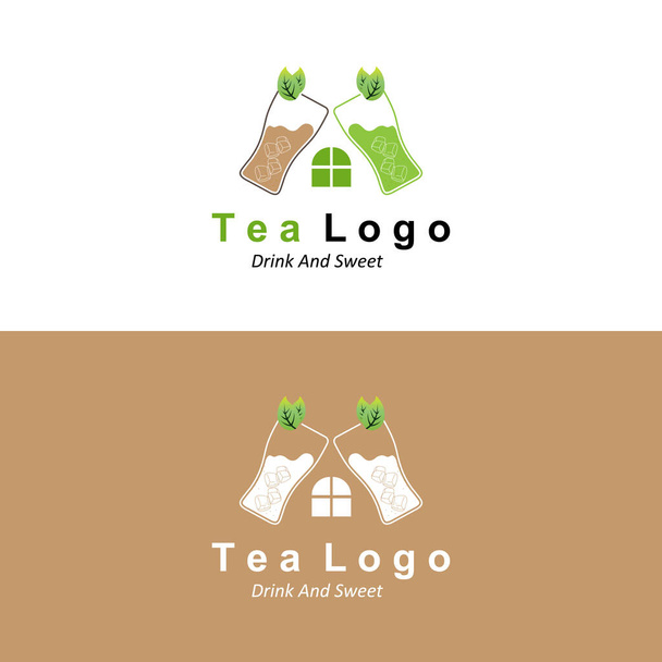Logo thé design, icône de boisson vectorielle à partir de feuilles vertes, pour la santé - Vecteur, image