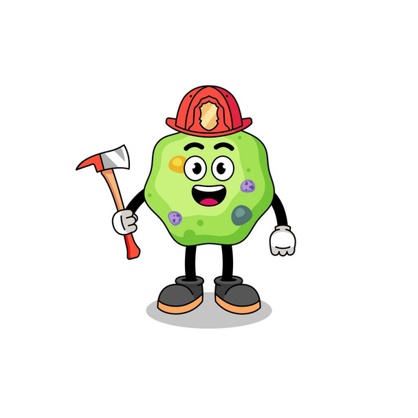 Mascotte de dessin animé de pompier amibe, character design - Vecteur, image