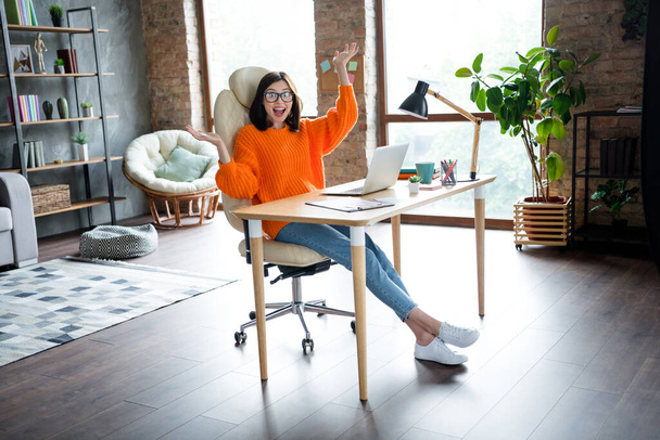 Portrait of positive adorable lady boss ceo hr realtor sitting chair modern workplace indoors rejoice deal partnership company coworking. - Фото, изображение