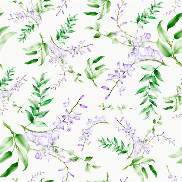 Elegante motivo floreale senza cuciture con fiore viola - Vettoriali, immagini