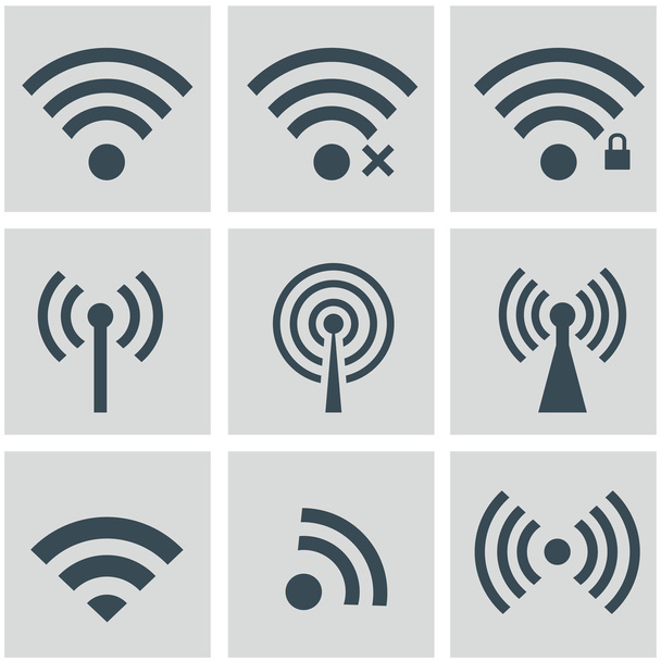 無線と無線波を介してリモートアクセスと通信のための無線LANアイコンのセット - ベクター画像