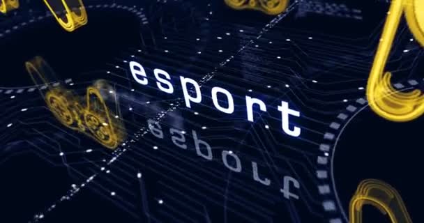 Esport retro videogame pad e digitale sport gioco simbolo astratto cyber concetto. Tecnologia digitale sfondo senza soluzione di continuità e loop animazione dinamica 3d. - Filmati, video