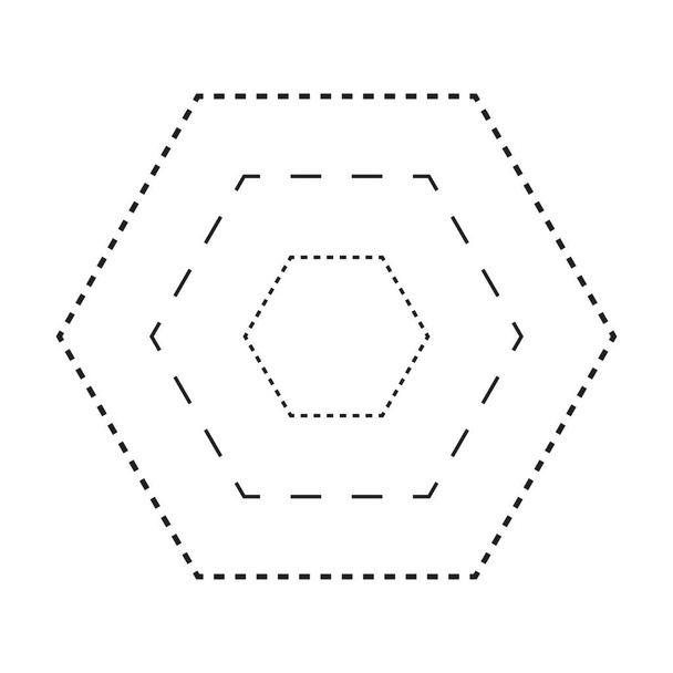 Hatszög alakú szimbólum, szaggatott és szaggatott törött vonalelem nyomon követése óvodások, óvodások és Montessori gyerekek számára előírási, rajzolási és vágási gyakorlat a vektor illusztrációjában - Vektor, kép