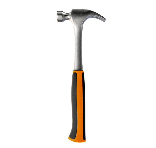 Звичайний металевий кіготь молоток з помаранчевою ручкою на ізольованому білому тлі 3D рендерингу
 - Фото, зображення