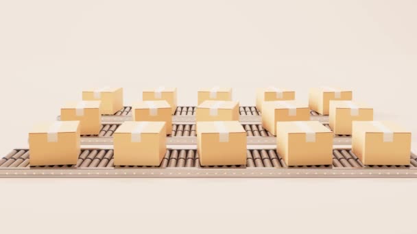 Packaging box and conveyor belt, 3d rendering. Motion graphic. - Footage, Video