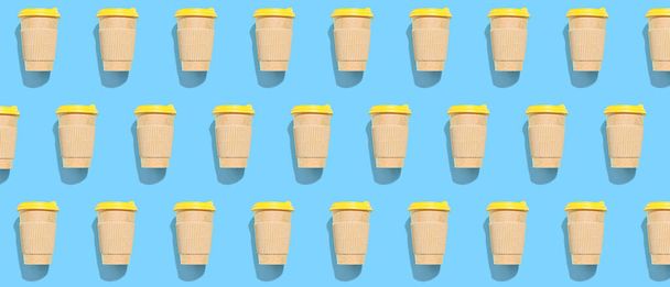 Many paper coffee cups on blue background - Photo, Image