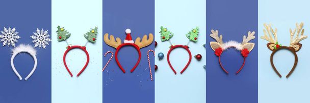 Збірка стильних різдвяних заголовків на синьому тлі - Фото, зображення