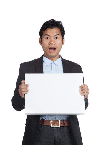 Asian businessman surprise with a blank sign - Foto, Imagem