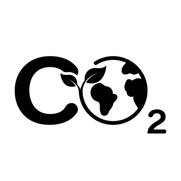 Eco Global Environment Reduction Emission Silhouette Icon. CO2 Sign with Globe and Leaf Glyph Pictogram. Carbon Pollution on Earth, Ecology Sustainability Climate Icon. Isolated Vector Illustration. - Wektor, obraz