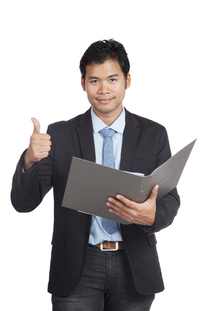 Asian businessman thumbs up with a folder - Foto, imagen