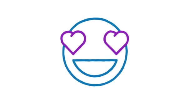 Emoticon serca kształt oczu uśmiecha się szeroko. Animowany emotikon bazgrołów. Kanał Alpha. Animacja pętlowa - Materiał filmowy, wideo
