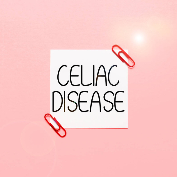 Ruční psaní znamení Celiakie nemoc, obchodní přístup Drobné střevo je přecitlivělý na problém trávení lepku - Fotografie, Obrázek
