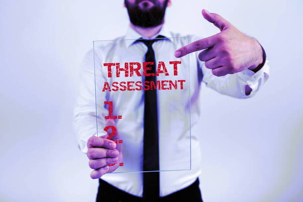 Τίτλος κειμένου που παρουσιάζει Εκτίμηση Απειλών, Επιχειρηματική ιδέα που προσδιορίζει τη σοβαρότητα μιας πιθανής απειλής - Φωτογραφία, εικόνα