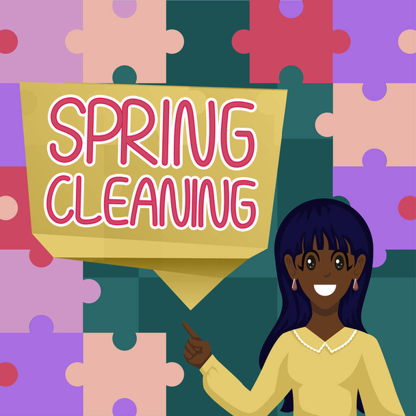Sign kijelző Tavaszi takarítás, Business kirakat gyakorlat alaposan takarítás ház tavasszal - Fotó, kép