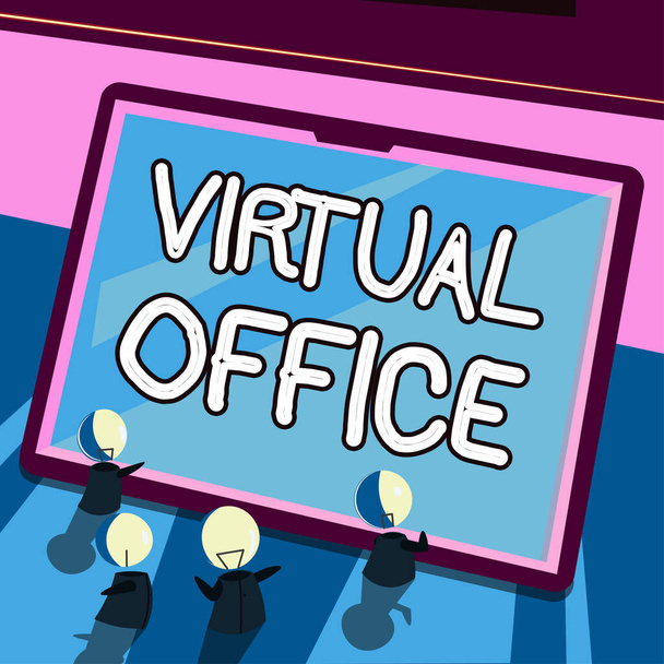Escribir mostrando texto Oficina Virtual, Concepto que significa Trabajo-ambiente móvil equipado con enlaces de telecomunicaciones - Foto, imagen