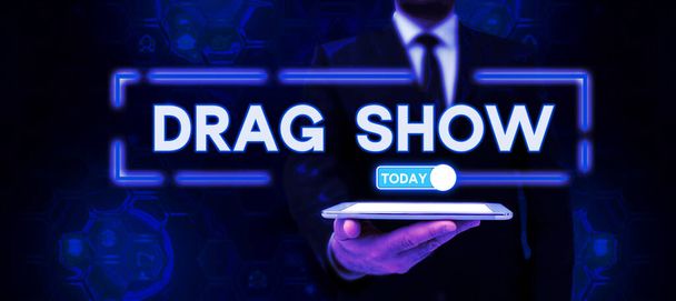Текстовий знак із зображенням Drag Show, Word for competitive event де дві машини намагаються закінчити на відстані 1 / 4 милі - Фото, зображення