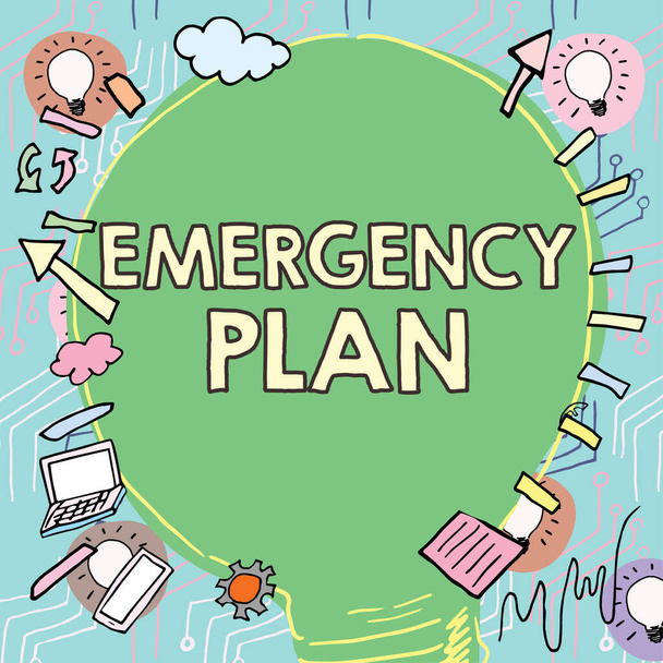 Signo de texto que muestra Plan de Emergencia, Concepto de Negocio Procedimientos para la respuesta a emergencias mayores Prepárese - Foto, Imagen