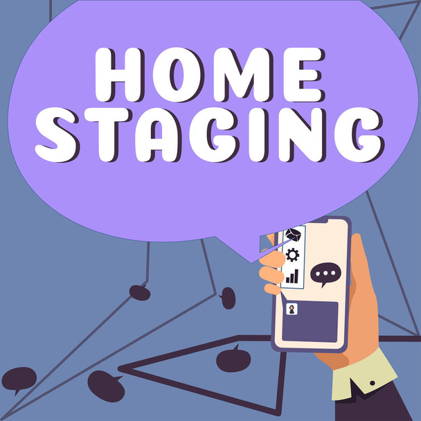 Ручний письмовий знак Home Staging, бізнес-концепція підготовка приватної резиденції для продажу на ринку нерухомості
 - Фото, зображення