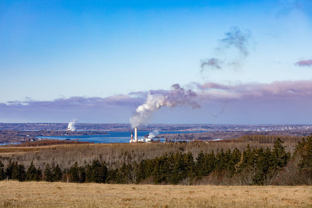 Coal Power Plant and Paper Mill in Pictou County winter landscape, Nova Scotia, NS, Canada - Photo, Image
