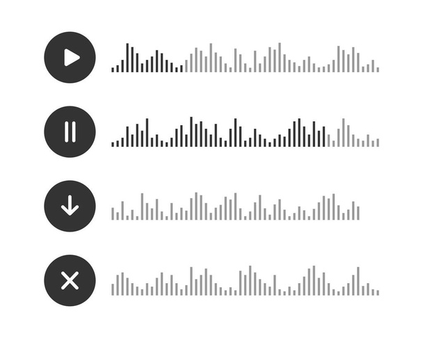 Audioboodschappen. Spraakchat-elementen met spelen, pauzeren, downloaden, kruisknoppen en spraakgolven. Messenger, radio, podcast mobiele app interface. Vector grafische illustratie - Vector, afbeelding