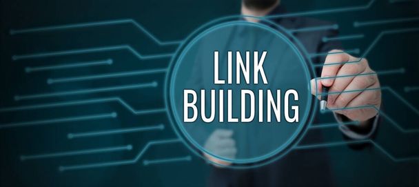 Inspiracja pokazująca znak Link Building, Business approach SEO Term Exchange Links Acquire Hyperlinks Indexed - Zdjęcie, obraz