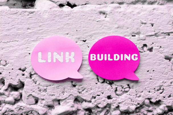 Вдохновляющий знак Link Building, бизнес-обзор SEO Term Exchange и приобретение Hyperlinks Indexed - Фото, изображение