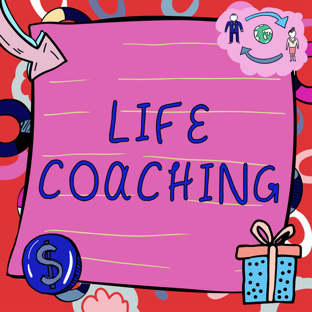 Texto que presenta Life Coaching, foto conceptual Mejorar vidas por desafíos nos anima en nuestras carreras - Foto, Imagen
