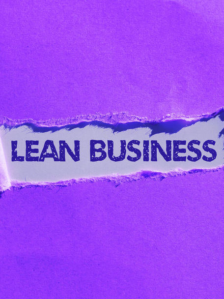 Text sign showing Lean Business, Conceptual photo improvement of waste minimization without sacrificing productivity - Photo, Image