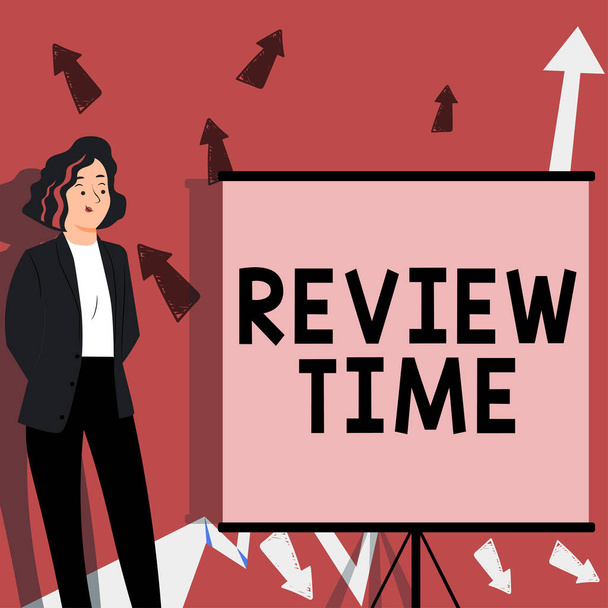 Konzeptionelle Anzeige Review Time, Business Schaufenstersituation oder System seine formale Prüfung durch die Menschen Autorität - Foto, Bild