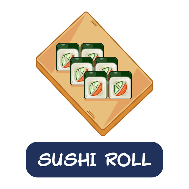 мультфильм суши рулон, японский вектор питания изолированы на белом фоне - Вектор,изображение
