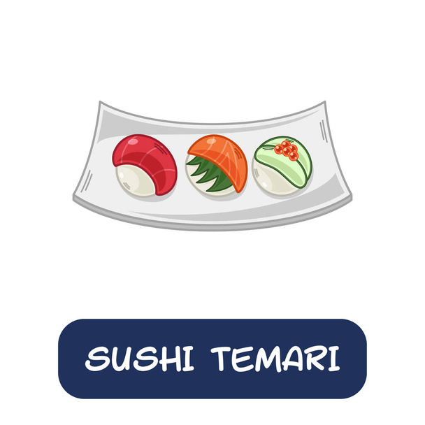 dibujos animados sushi temari, vector de comida japonesa aislado sobre fondo blanco - Vector, Imagen