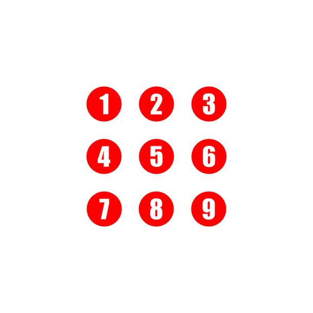 eps10 vector rojo Conjunto de Ronda 1-9 Números icono aislado sobre fondo blanco. Círculo fuente dibujado a mano Números símbolo en un estilo moderno de moda plana simple para el diseño de su sitio web, logotipo y aplicación móvil - Vector, imagen