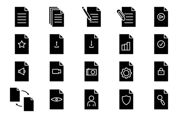 Ilustracja ikony zestawu odnoszącej się do dokumentu. Styl ikony glifów. Prosta konstrukcja wektora można edytować. Piksel idealny na 32 x 32 - Wektor, obraz